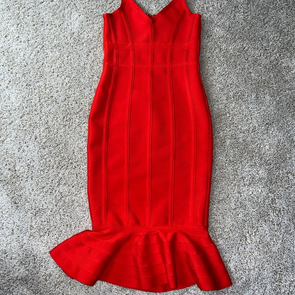 Mermaid V Neck Body-con Midi Cocktail Bandage Dress Red